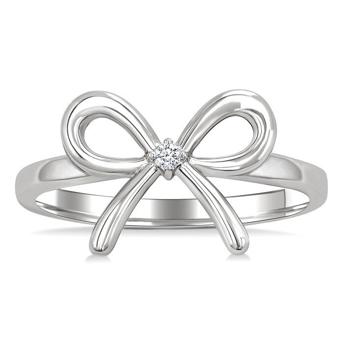 1/50 Ctw Bow Tie Round Cut Diamond Fashion Ring in Sterling Silver
