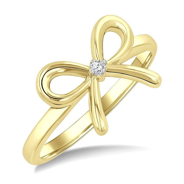 1/50 Ctw Bow Round Cut Diamond Fashion Ring in Yellow Gold Vermeil