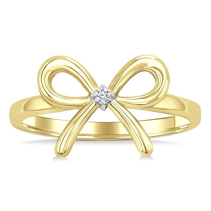 1/50 Ctw Bow Round Cut Diamond Fashion Ring in Yellow Gold Vermeil