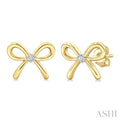 1/50 Ctw Bow Round Cut Diamond Fashion Earrings in Yellow Gold Vermeil