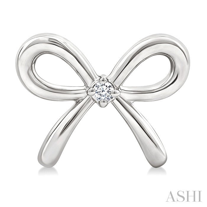 1/50 Ctw Bow Round Cut Diamond Fashion Earrings in Sterling Silver