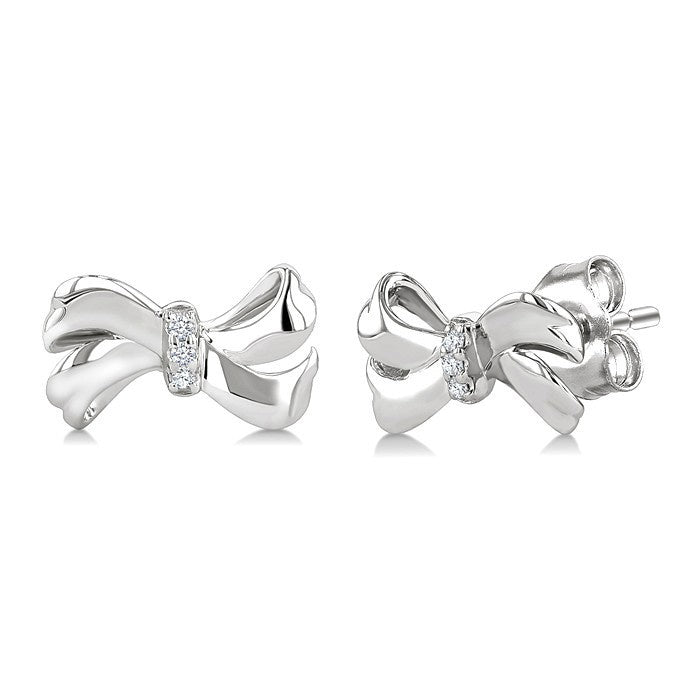 1/50 Ctw Round Cut Diamond Bow Fashion Earrings in Sterling Silver