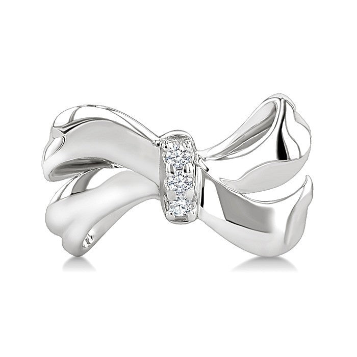 1/50 Ctw Round Cut Diamond Bow Fashion Earrings in Sterling Silver