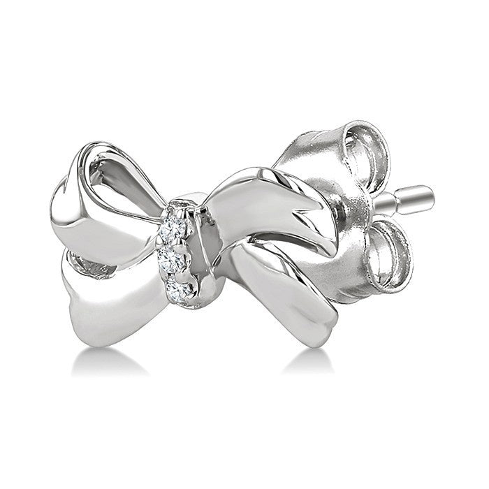 1/50 Ctw Round Cut Diamond Bow Fashion Earrings in Sterling Silver
