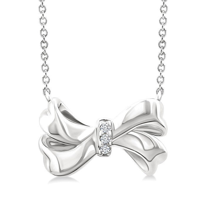 1/50 Ctw Round Cut Diamond Bow Fashion Pendant With Chain in Sterling Silver