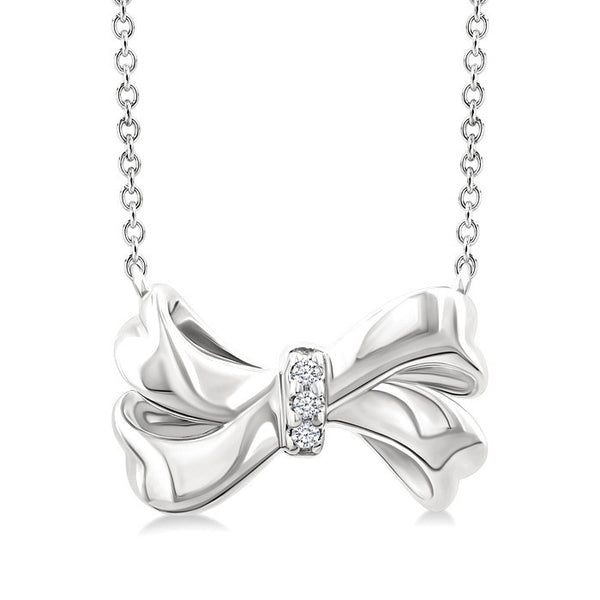 1/50 Ctw Round Cut Diamond Bow Fashion Pendant With Chain in Sterling Silver