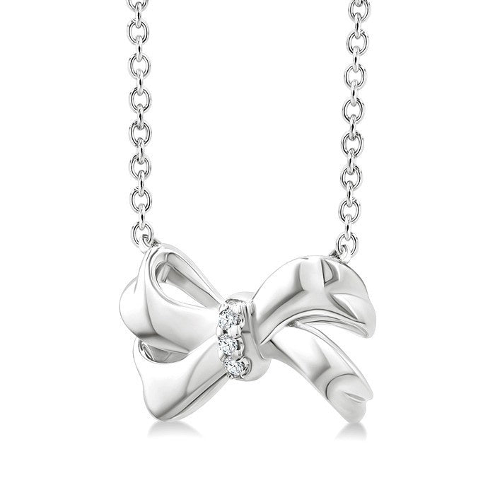 1/50 Ctw Round Cut Diamond Bow Fashion Pendant With Chain in Sterling Silver