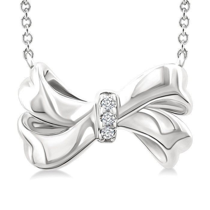 1/50 Ctw Round Cut Diamond Bow Fashion Pendant With Chain in Sterling Silver
