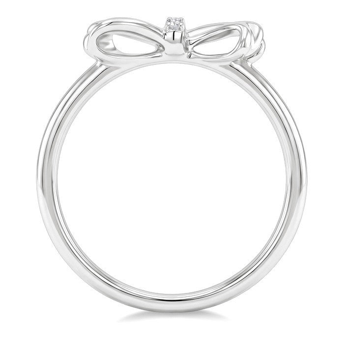 1/50 Ctw Round Cut Diamond Bow Fashion Ring in Sterling Silver