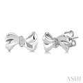 1/50 Ctw Round Cut Diamond Bow Fashion Earrings in Sterling Silver