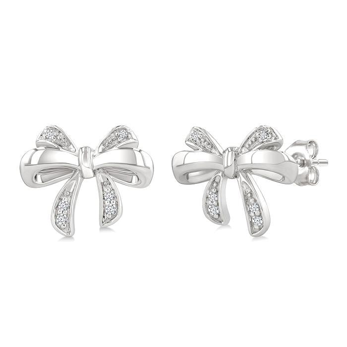 1/20 Ctw Bow Round Cut Diamond Fashion Earrings in Sterling Silver