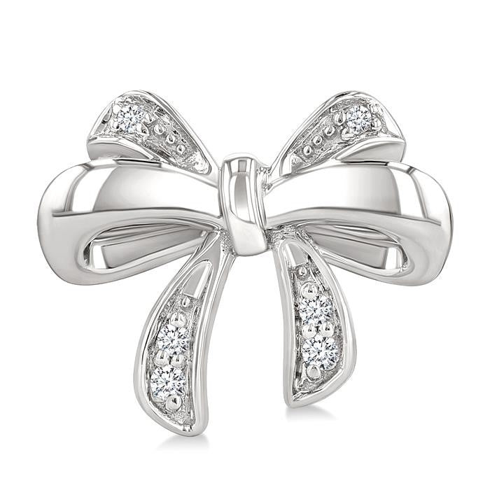1/20 Ctw Bow Round Cut Diamond Fashion Earrings in Sterling Silver