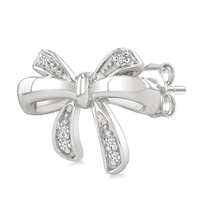 1/20 Ctw Bow Round Cut Diamond Fashion Earrings in Sterling Silver