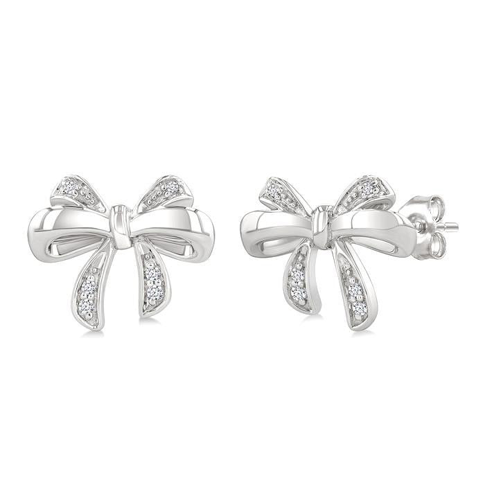 Silver Bow Diamond Fashion Earrings