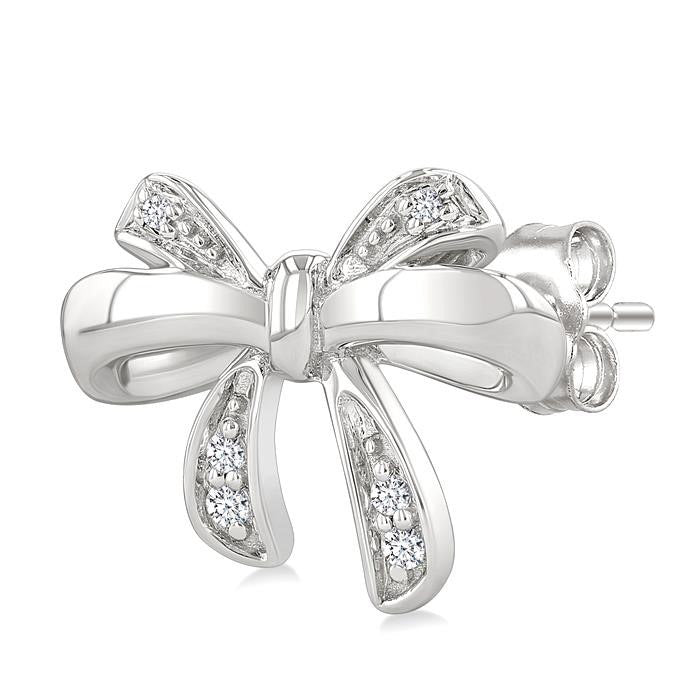 Silver Bow Diamond Fashion Earrings