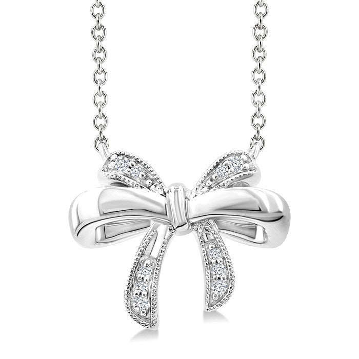 1/20 Ctw Bow Round Cut Diamond Fashion Pendant With Chain in Sterling Silver