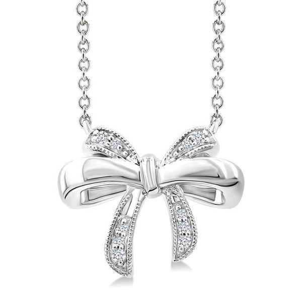 1/20 Ctw Bow Round Cut Diamond Fashion Pendant With Chain in Sterling Silver