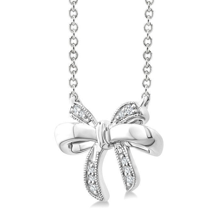 1/20 Ctw Bow Round Cut Diamond Fashion Pendant With Chain in Sterling Silver