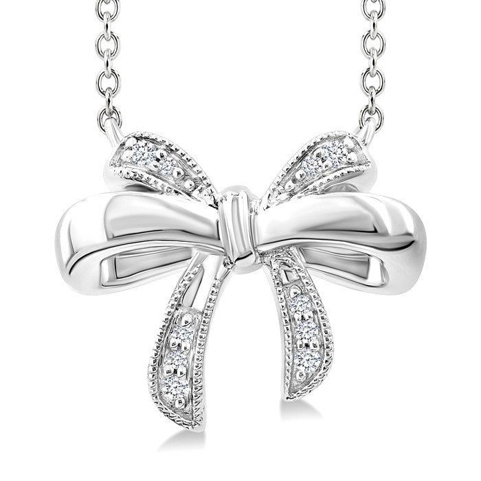 1/20 Ctw Bow Round Cut Diamond Fashion Pendant With Chain in Sterling Silver