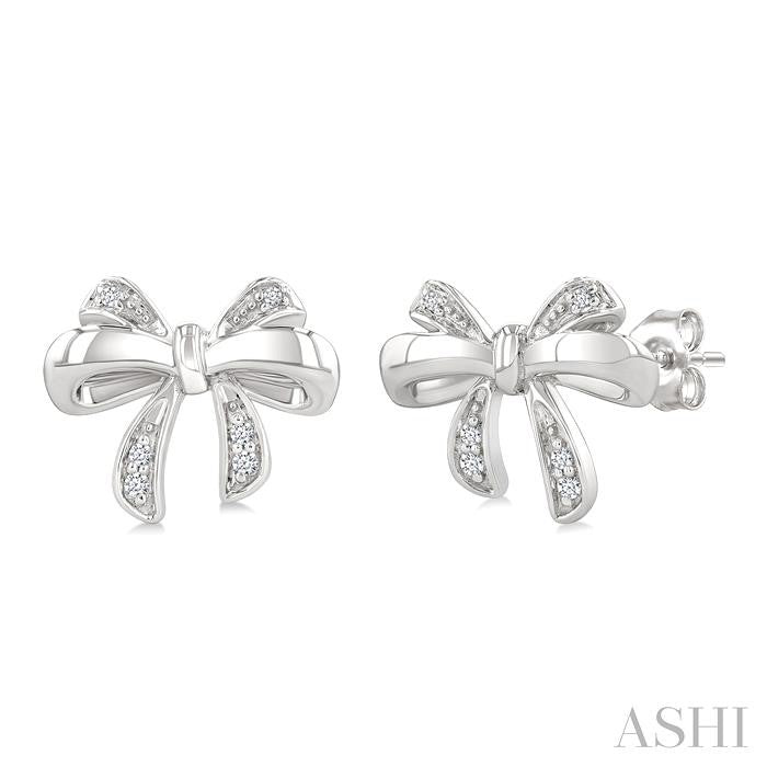 1/20 Ctw Bow Round Cut Diamond Fashion Earrings in Sterling Silver