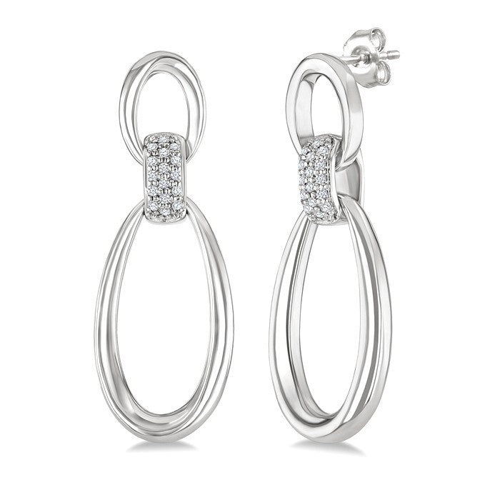 1/10 Ctw Oval Shape Link Round Cut Diamond Fashion Earrings in Sterling Silver