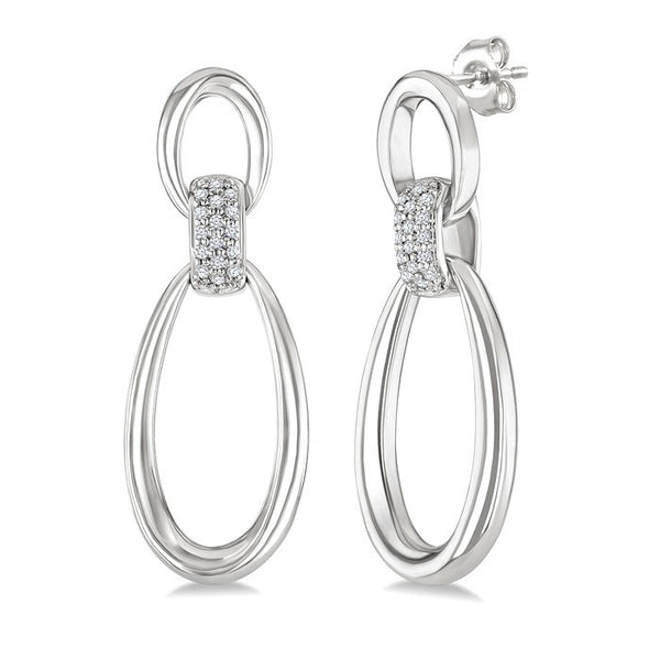 1/10 Ctw Oval Shape Link Round Cut Diamond Fashion Earrings in Sterling Silver