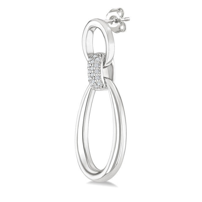 1/10 Ctw Oval Shape Link Round Cut Diamond Fashion Earrings in Sterling Silver