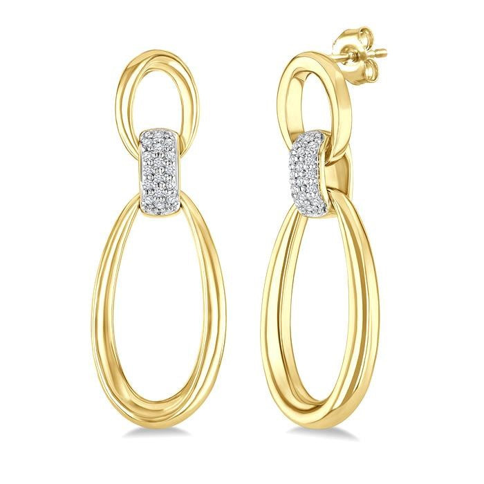 1/10 Ctw Oval Shape Link Round Cut Diamond Fashion Earrings in Yellow Gold Vermeil