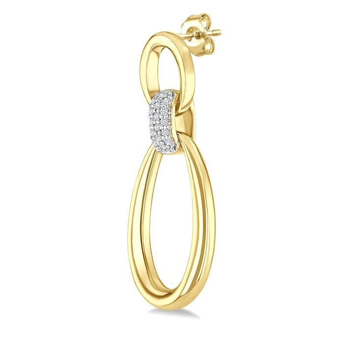 1/10 Ctw Oval Shape Link Round Cut Diamond Fashion Earrings in Yellow Gold Vermeil