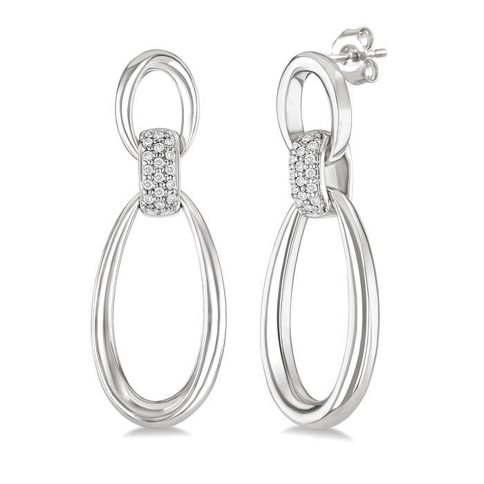 Silver Bold Oval Shape Link Diamond Earrings
