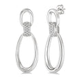 Silver Bold Oval Shape Link Diamond Earrings