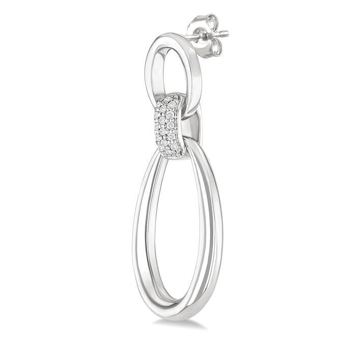 Silver Bold Oval Shape Link Diamond Earrings