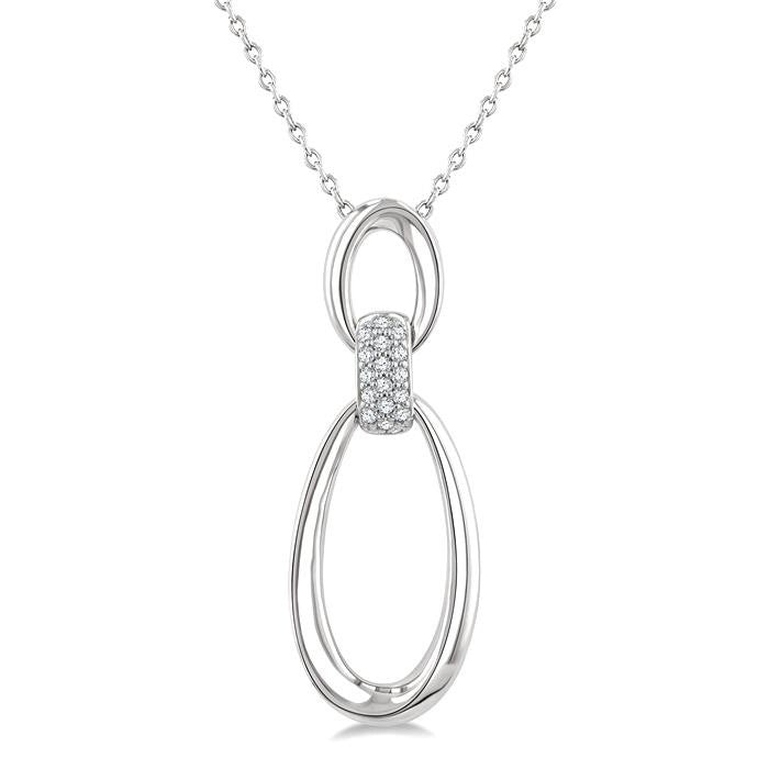 1/10 Ctw Open Window Oval Shape Link Round Cut Diamond Fashion Pendant With Chain in Sterling Silver