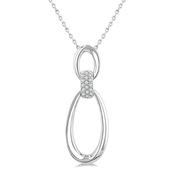 1/10 Ctw Open Window Oval Shape Link Round Cut Diamond Fashion Pendant With Chain in Sterling Silver
