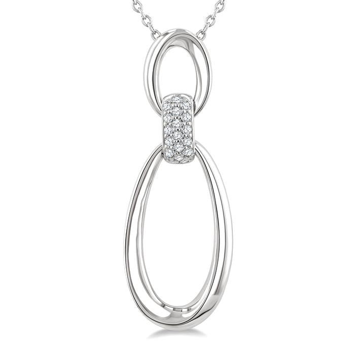 1/10 Ctw Open Window Oval Shape Link Round Cut Diamond Fashion Pendant With Chain in Sterling Silver