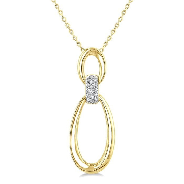 1/10 Ctw Twin Oval Link Round Cut Diamond Pendant With Chain in Yellow Gold Vermeil