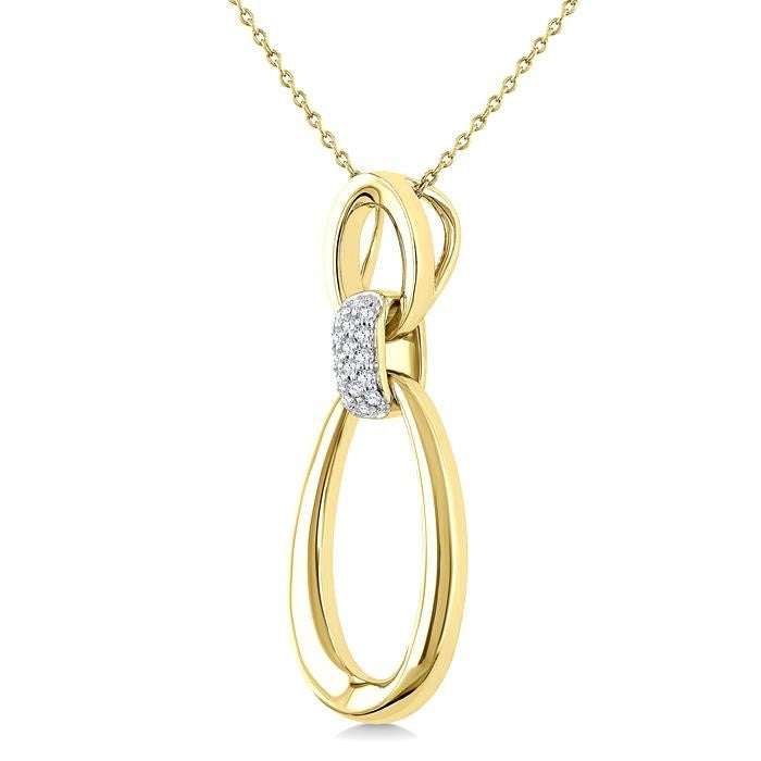 1/10 Ctw Twin Oval Link Round Cut Diamond Pendant With Chain in Yellow Gold Vermeil