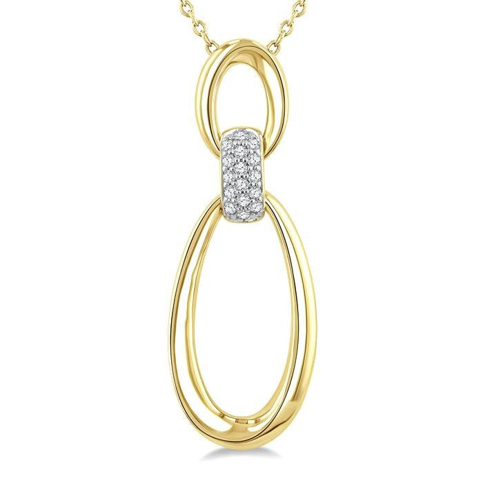 1/10 Ctw Twin Oval Link Round Cut Diamond Pendant With Chain in Yellow Gold Vermeil