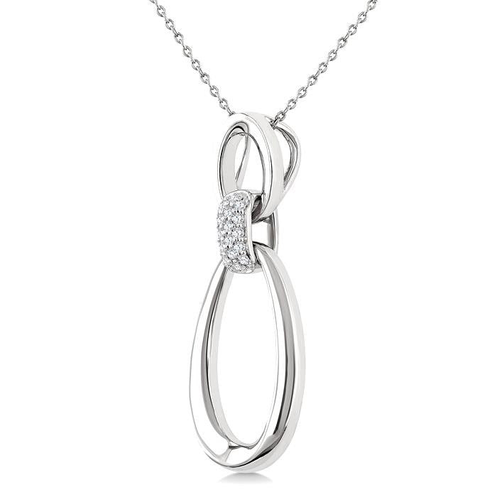 Silver Bold Oval Link Diamond Pendant