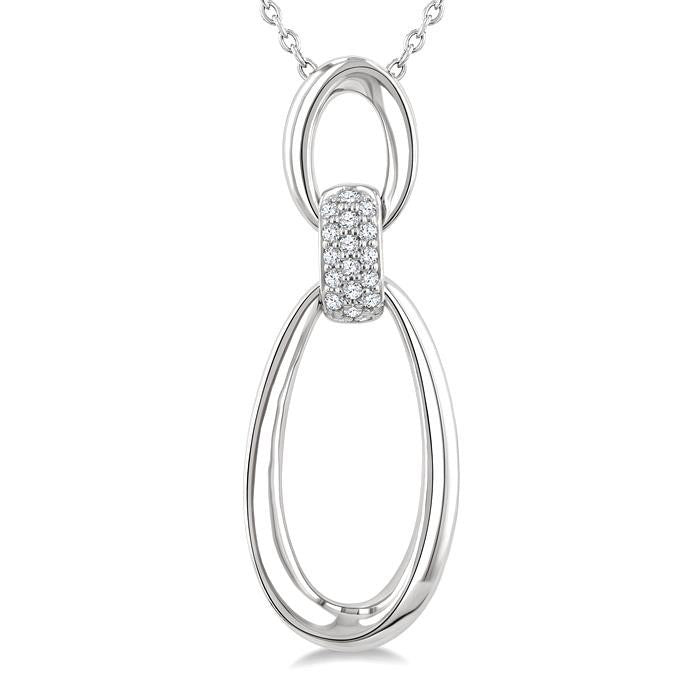 Silver Bold Oval Link Diamond Pendant
