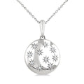 1/10 Ctw Bold Star Engraved Puffed Round Cut Diamond Pendant With Chain in Sterling Silver