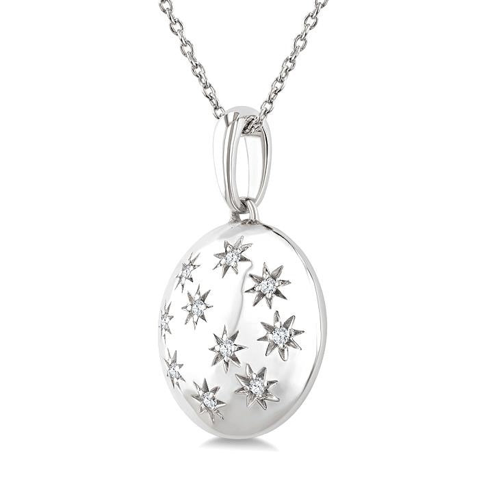 1/10 Ctw Bold Star Engraved Puffed Round Cut Diamond Pendant With Chain in Sterling Silver