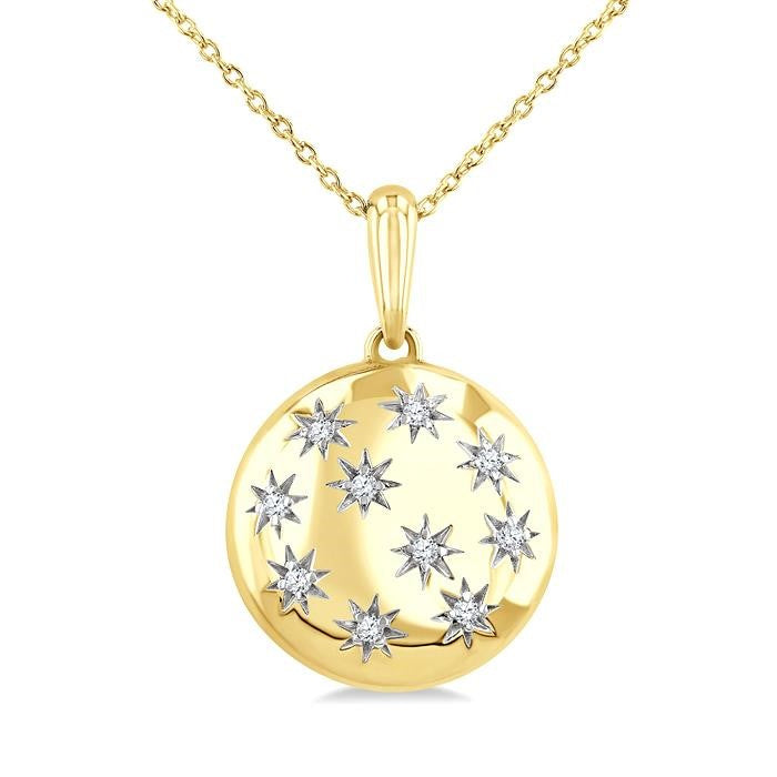 1/10 Ctw Bold Star Engraved Puffed Round Cut Diamond Pendant With Chain in Yellow Gold Vermeil