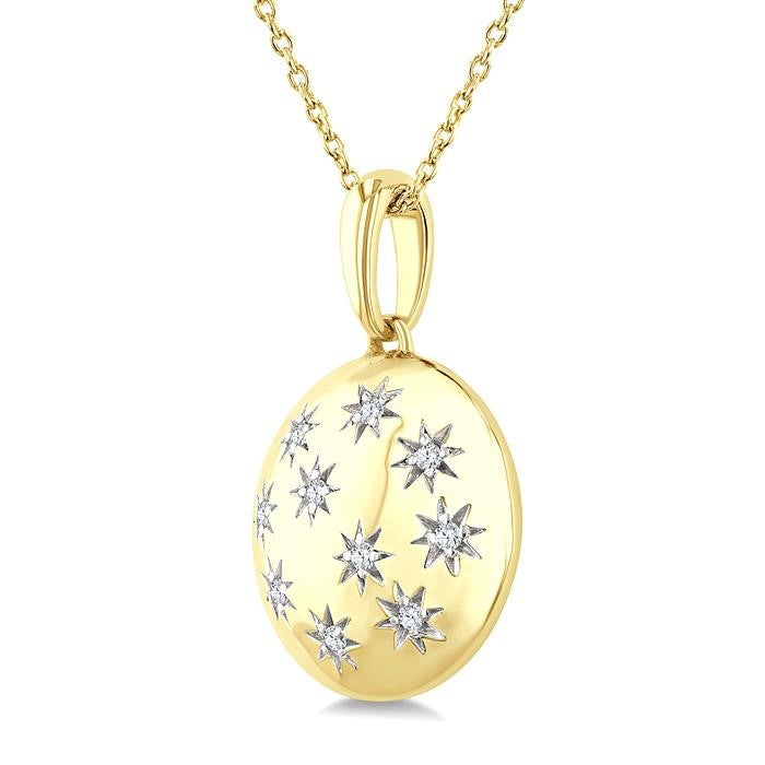 1/10 Ctw Bold Star Engraved Puffed Round Cut Diamond Pendant With Chain in Yellow Gold Vermeil