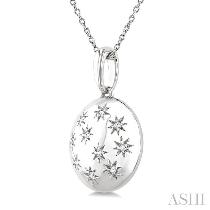 1/10 Ctw Bold Star Engraved Puffed Round Cut Diamond Pendant With Chain in Sterling Silver