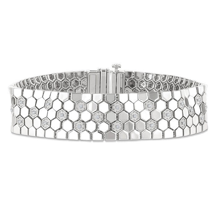 1/4 Ctw Round Cut Diamond Hexagon Fashion Bracelet in Sterling Silver