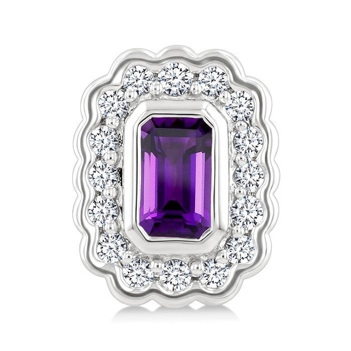 7X5 MM Octagon Cut Amethyst and 1.60 MM Round Cut White Topaz Bold Semi-Precious Earrings in Sterling Silver