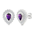 7X5 MM Pear Cut Amethyst and 1.6 MM Round Cut White Topaz Semi-Precious Bold Earrings in Sterling Silver
