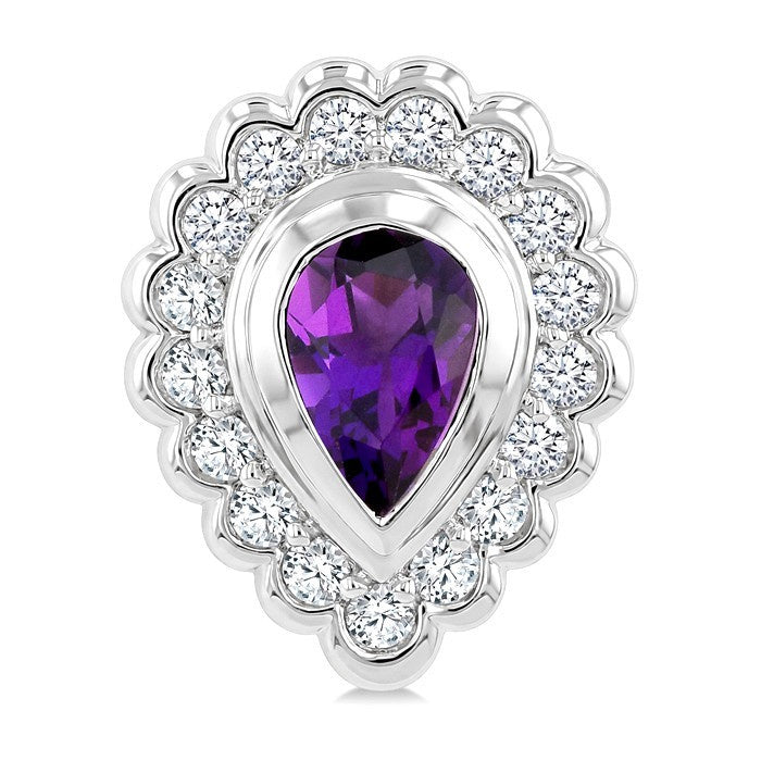 7X5 MM Pear Cut Amethyst and 1.6 MM Round Cut White Topaz Semi-Precious Bold Earrings in Sterling Silver