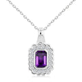 8X6 MM Octagon Cut Amethyst and 1.90 MM Round Cut White Topaz Bold Semi-Precious Pendant With Chain in Sterling Silver